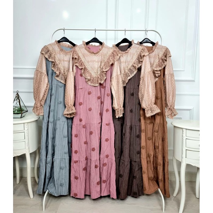 GAMIS MEIJIWANG BRUKAT MIX SERAT KAYU POMPOM