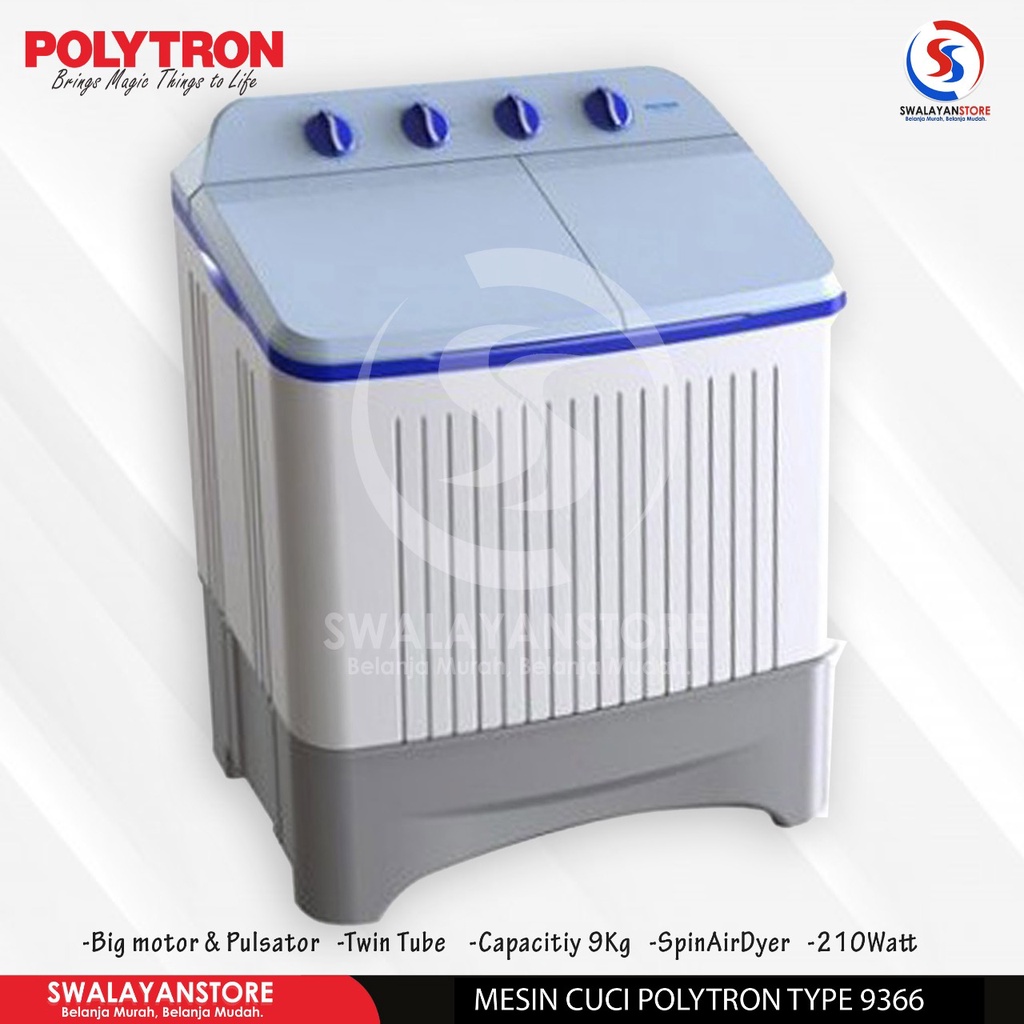 MESIN CUCI POLYTRON PWM 9366 9KG 2 TABUNG PWM 9366/9076 9 KG PRIMADONA