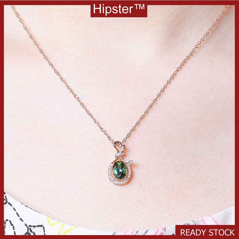 Hot Sale Affordable Luxury Fashion Full Diamond Sky Hot Emerald Pendant Rose Gold Necklace