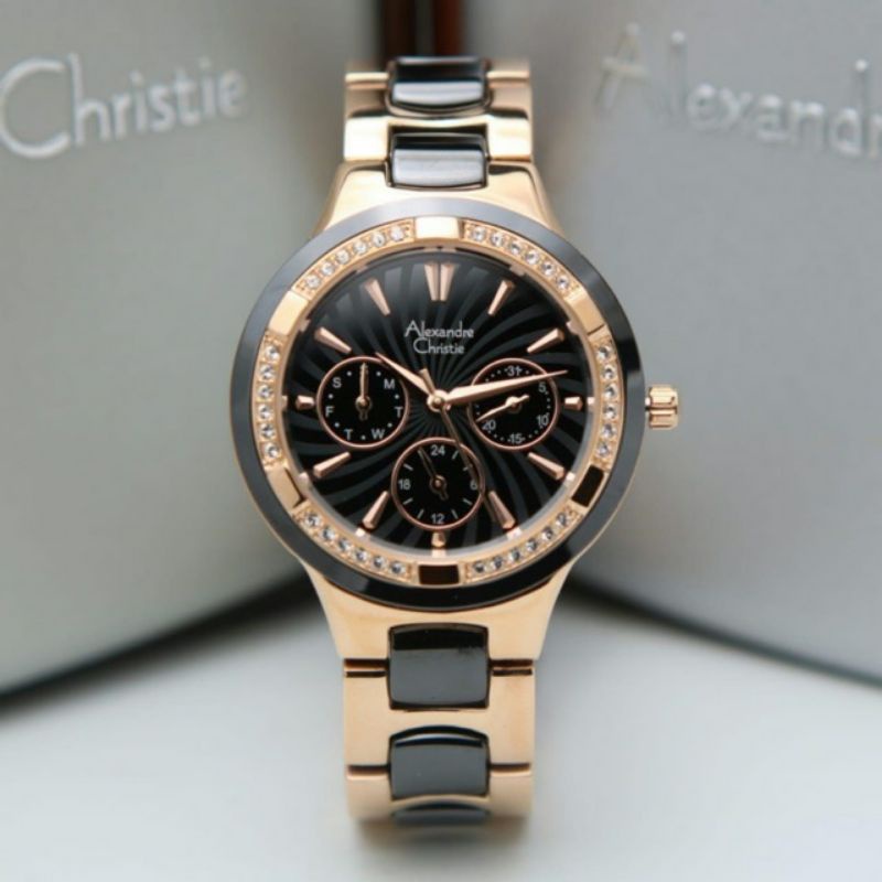 Alexander Christie AC 2299 BF Jam Tangan Wanita Tali mica kombi rantai Original