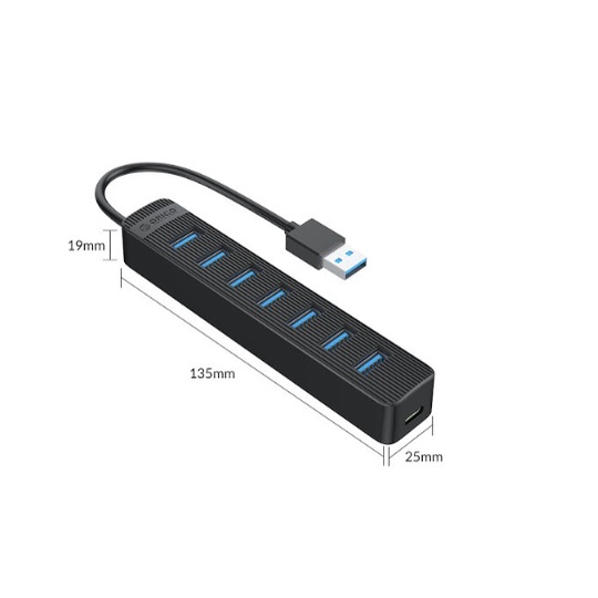 Usb 3.0 hub orico 7 port 15cm cable 5Gbps VL815 with type-c pd twu3-7a - Terminal usb3.0 A 7 slot twu37a