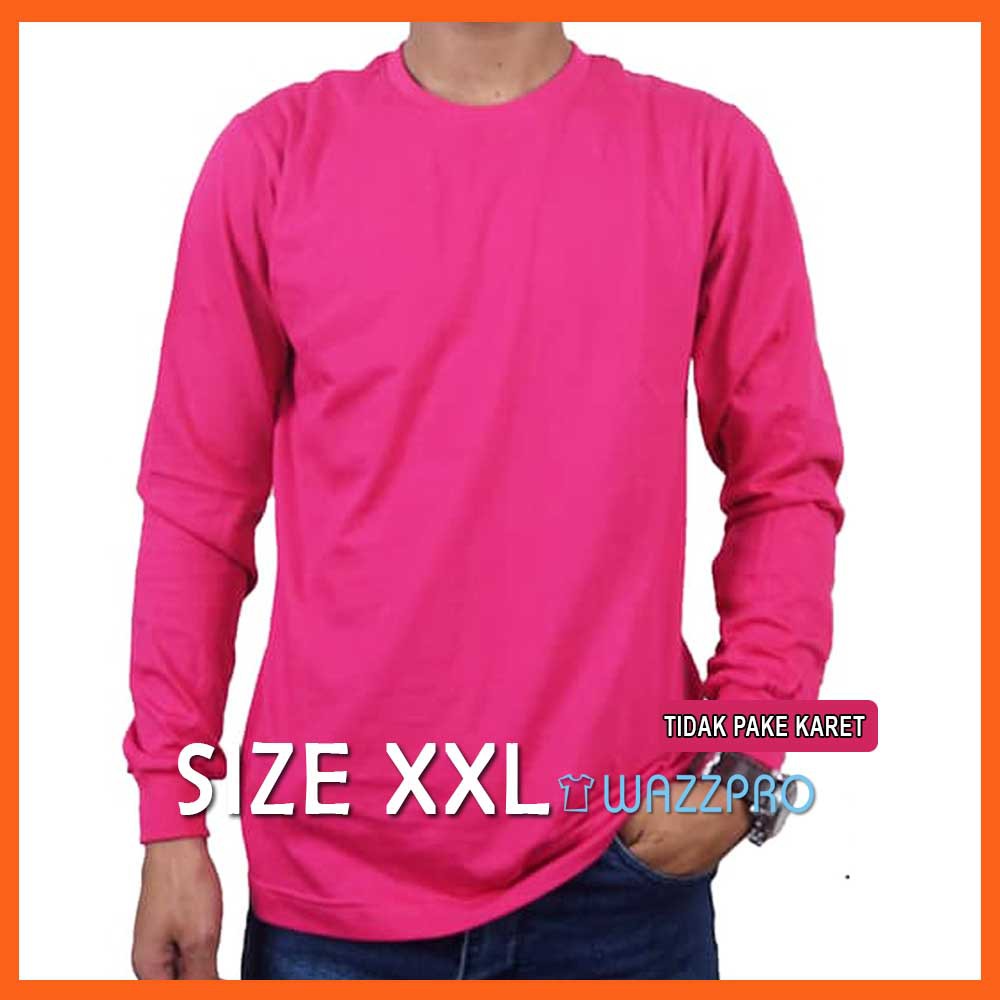 XXL Kaos Polos Distro Pria Wanita Cotton Combed 30s Lengan Panjang Magenta / Baju Polos Cowok XXL