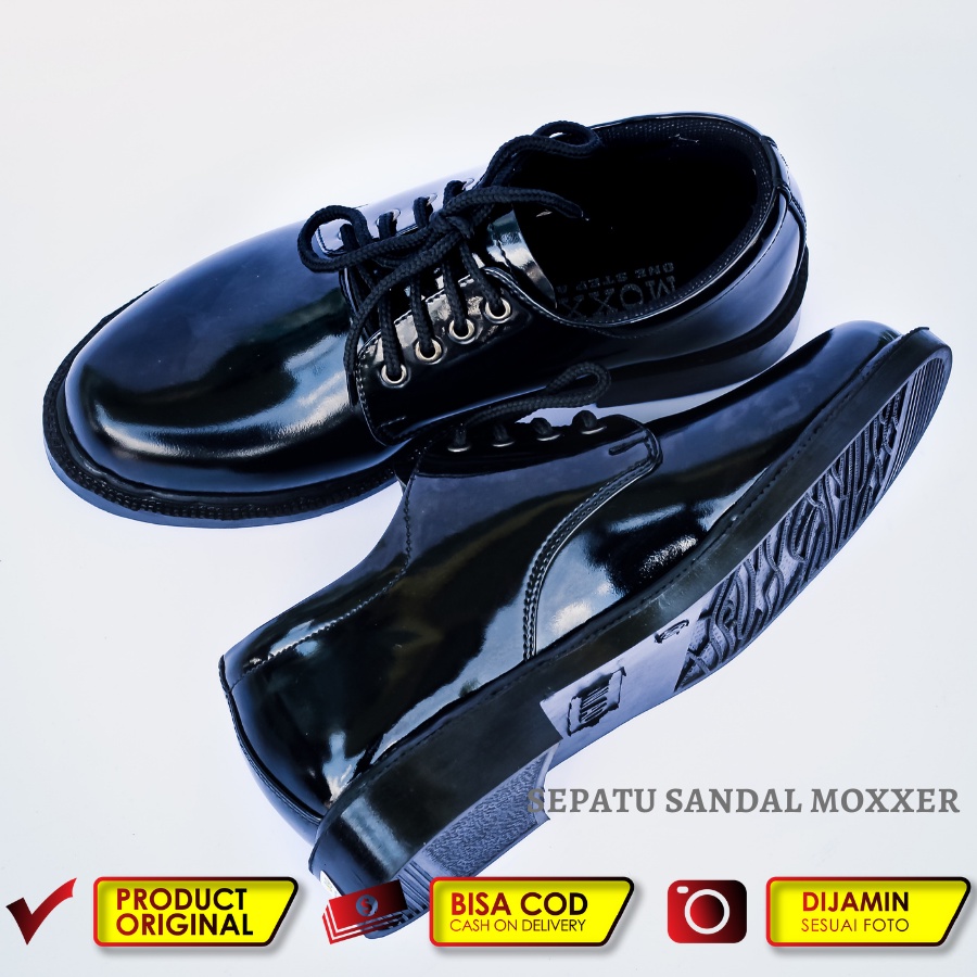 Sepatu PDH Pendek 01 TNI Hitam Glossy Tali Sepatu Kerja Dinas Satpam Security Oxfrod Pantofel Hitam Mengkilap