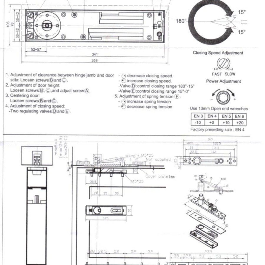 Floor hinge Dekkson FH DKS 80, FH BTS 80 komplit stang