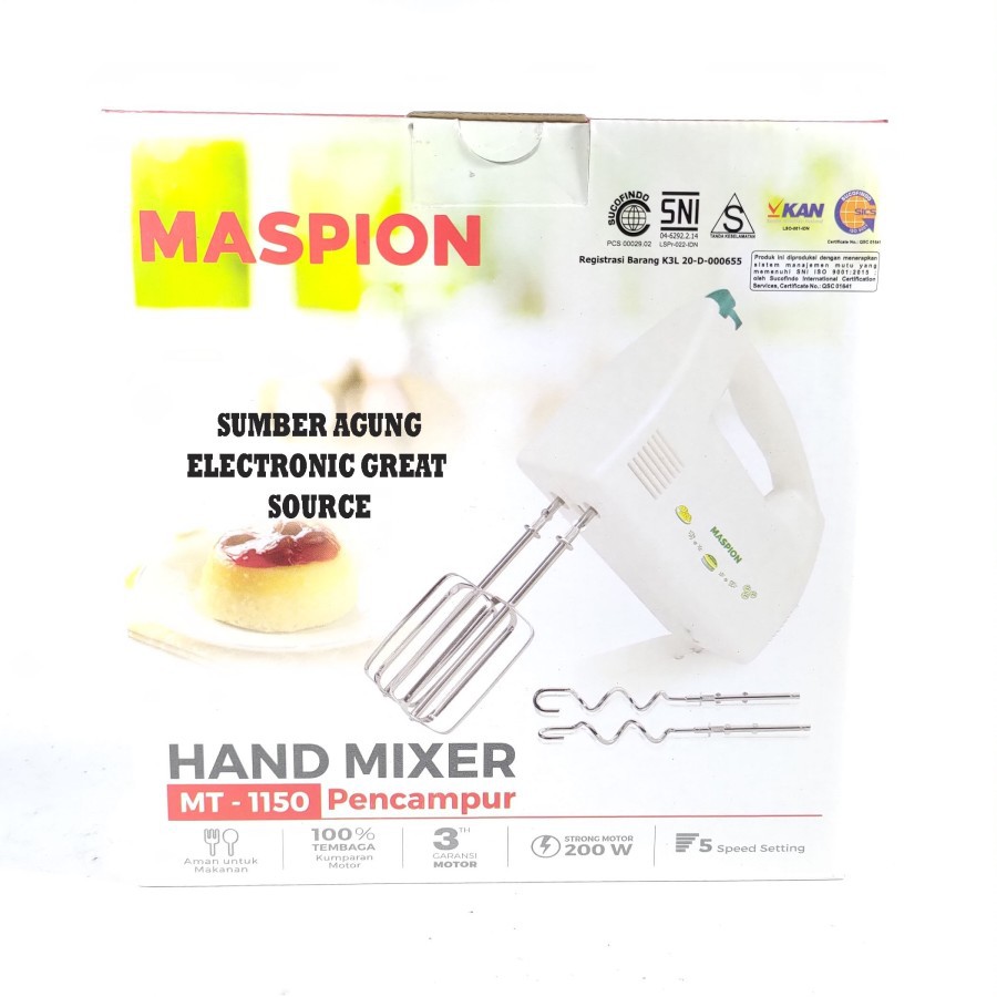 Maspion MT1150 1150 Hand Mixer Mikser Pengaduk Adonan Roti Bergaransi