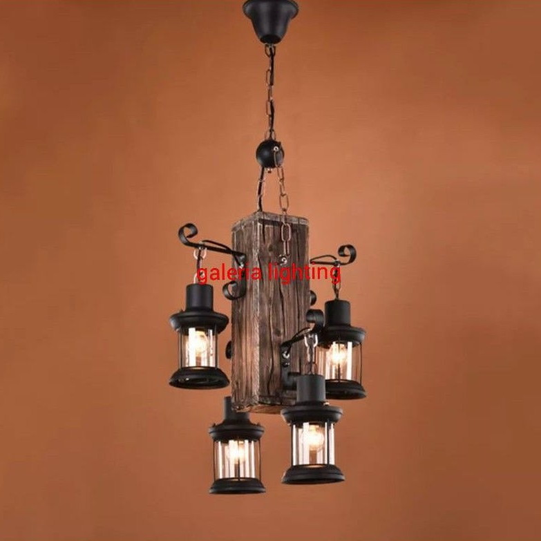 Lampu gantung vintage kayu cafe tipe 5017/4