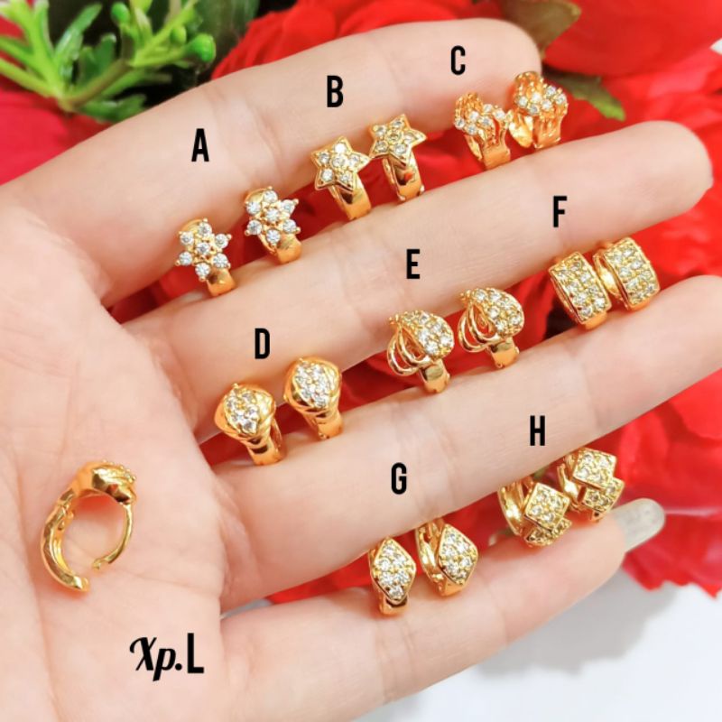 Anting Jepit anak variasi motif permata simple dan elegan Gold,tidak karat (COD)