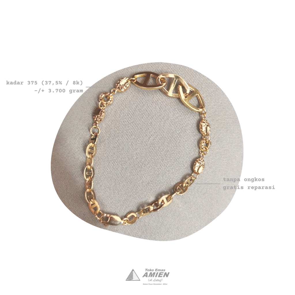 toko emas amien gelang emas asli kadar 375  37 5    8k  3 700 gram   bracelet rantai vancy fashion