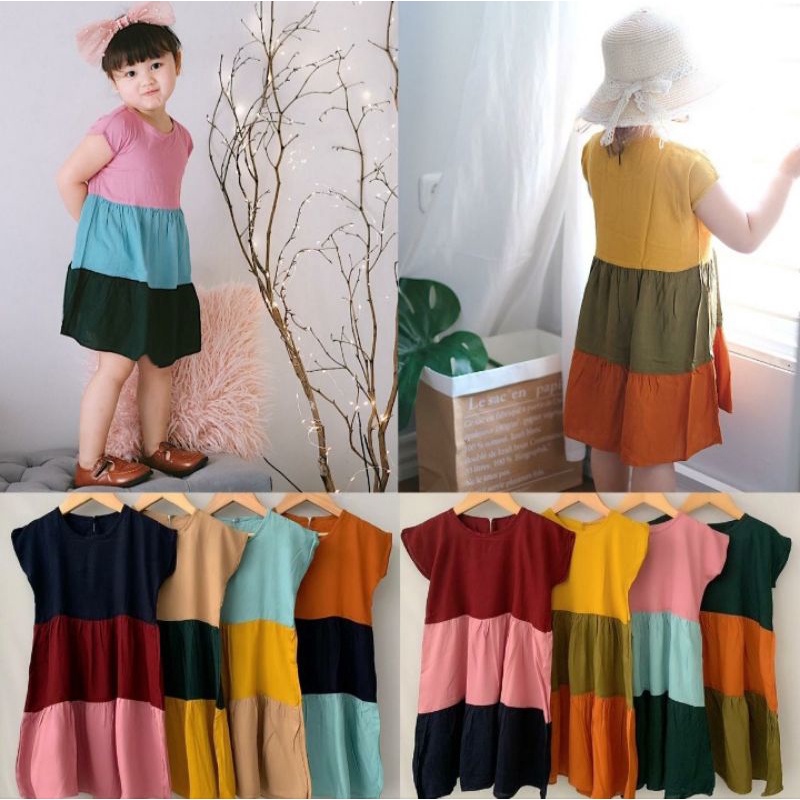 Daster Anak Rayon Kombinasi Size 2-8 Tahun - Baju Anak Perempuan Dress Anak Bahan Rayon