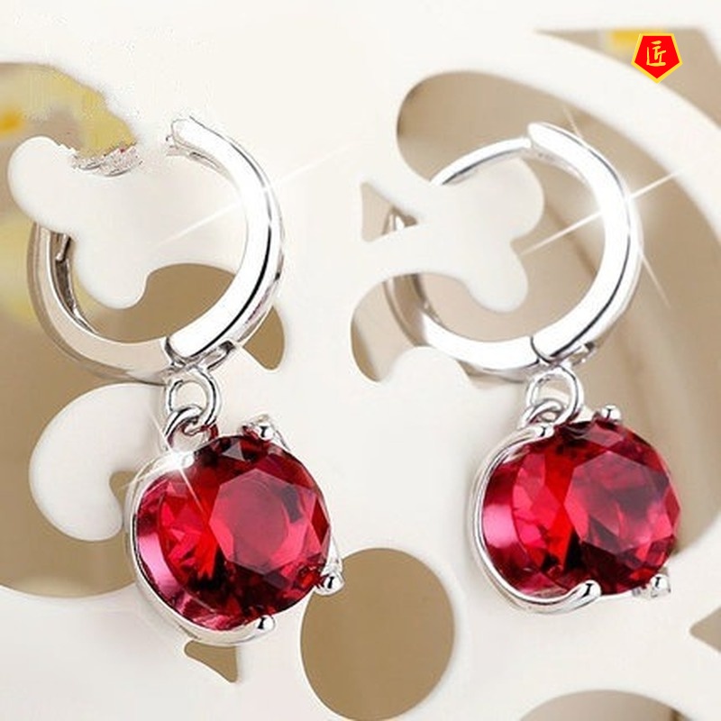 [Ready Stock]Silver Red Crystal Eardrops Fashion Temperamental Long Earrings