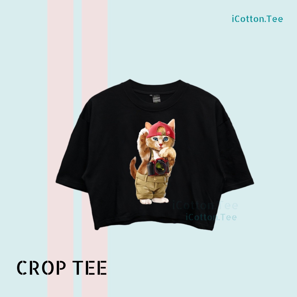 Crop Top Wanita Gambar Kucing Crop Tee Pendek Wanita Kucing Crop Pendek Cewek Crop Pendek Wanita Kao