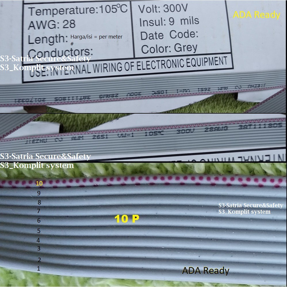 Abu abu Kabel pita Flat 10 Jalur AWG 28  10P AWG28 pin 10Pin 28awg
