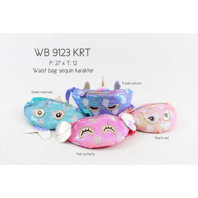 Waistbag Sequin Karakter Unicorn Owl Mermaid Butterfly