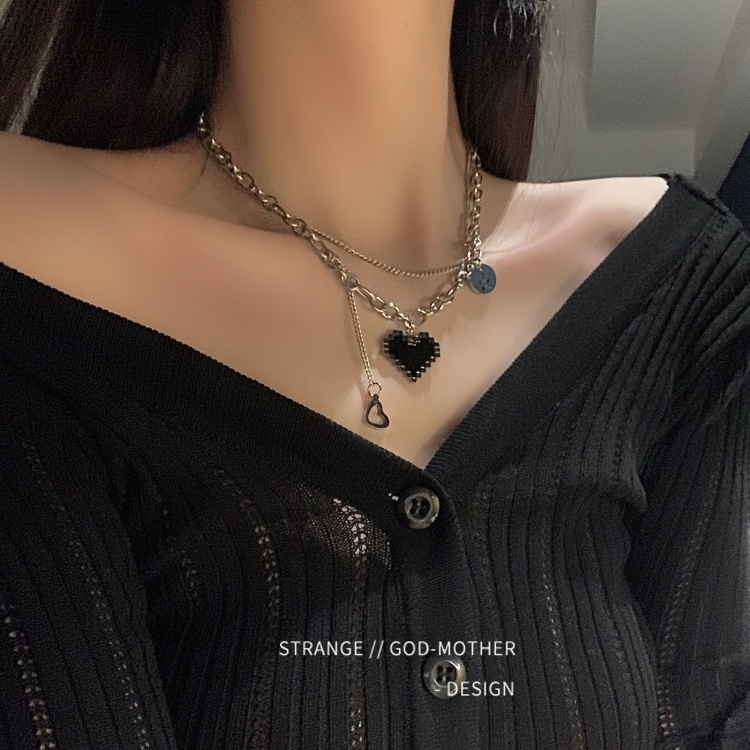 Kalung Rantai Clavicle Desain Hati Hitam Hias Zircon Gaya Koreamewah Untuk Wanita