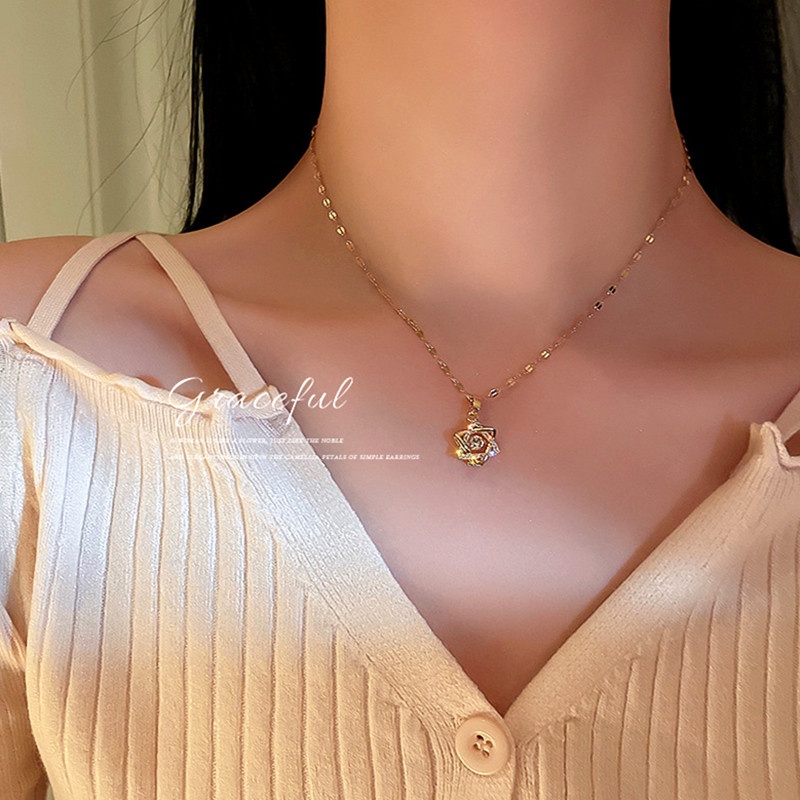 Kalung Titanium Wanita Bintang Beruntung Zircon Lapis Emas 18k Perhiasan