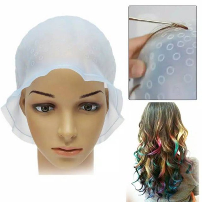 Topi Semir Pewarnaan Rambut Silikon &amp; Jarum Pengait Colouring Hair Cap