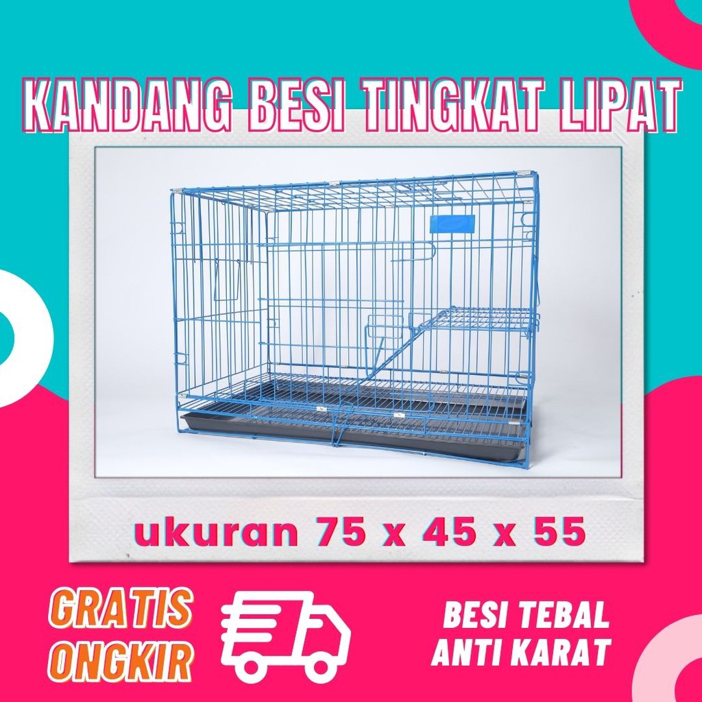 Kandang Kucing Tingkat 1 Size L Lipat - 75cm Kucing Anjing Kelinci Tupai Musang Jumbo Besar