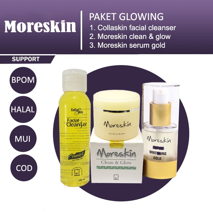PAKET GLOWING Pemutih Wajah Alami Original Nasa moreskin clean and glow cofc serum whitening gold