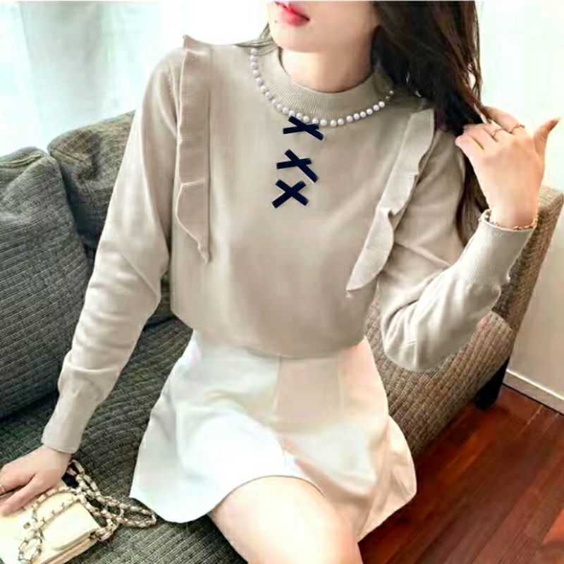 MDLV ~ 1057# Ottavia Knit Top Atasan Blouse Pita Korea Look Fashion import