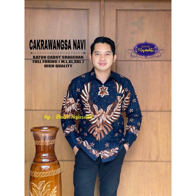 Kemeja batik warna navy motif garuda baju batik navy terbaru batik panjang biru navy manuk garudha