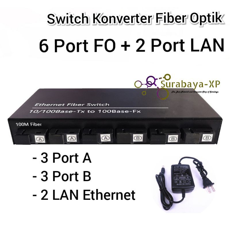 Switch konverter 6 Port FO + 2 Ethernet LAN for Converter Fiber Optik