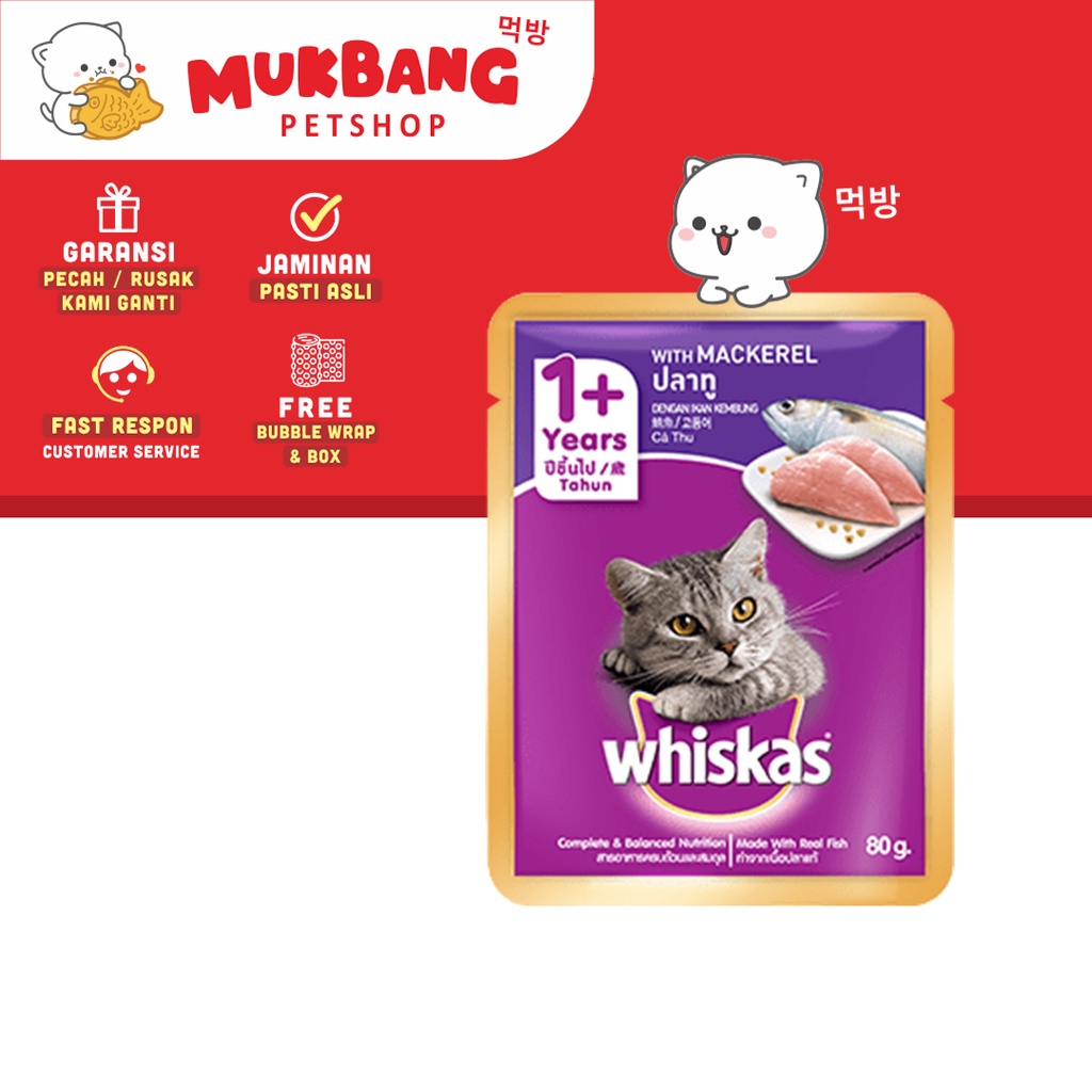 Whiskas Pouch 1+ 80 gram Makanan Kucing Basah Wet Food Whiskas Tuna Adult Whiskas 1+ Makanan Basah Kucing Wiskas Whiskas Basah Junior Wiskas Kucing Basah Wet Food Kucing Kitten Whiskas Tuna Adult Kitten Junior Pouch