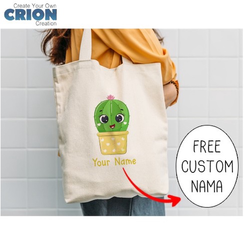 Totebag Blacu - Souvenir/Kado Cute Cartoon Cactus - Custom Nama- Crion