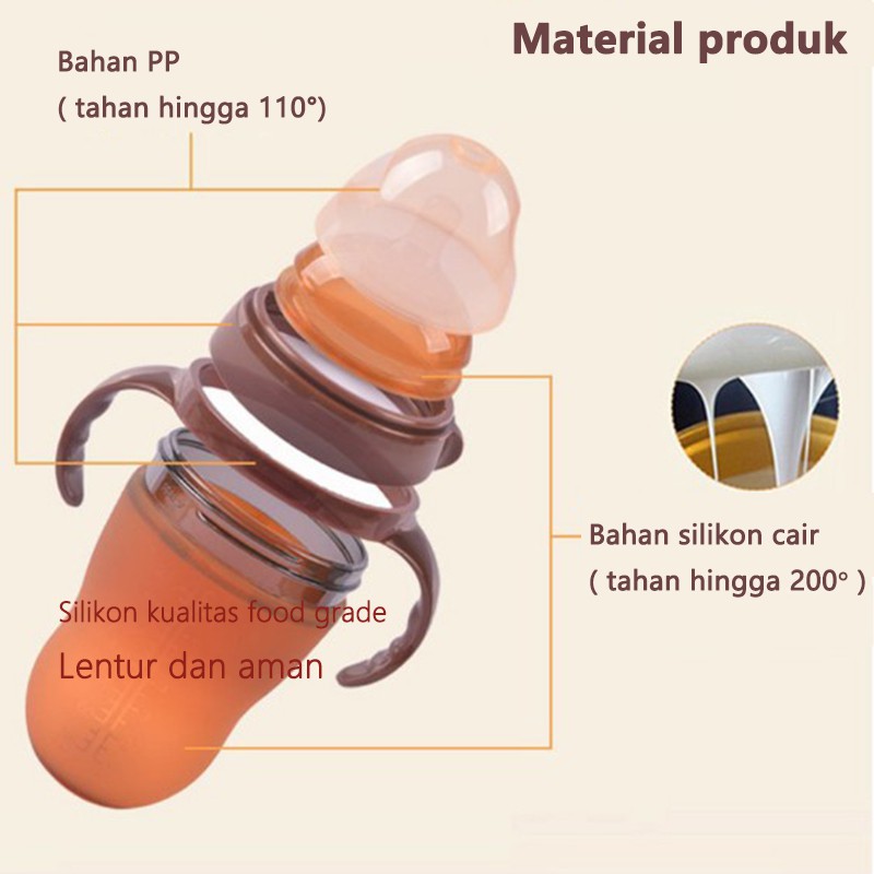 HIPPO LAND PIKO Bello Botol susu bayi Silikon Leher Lebar (WIDE NECK) Warna Coklat 17