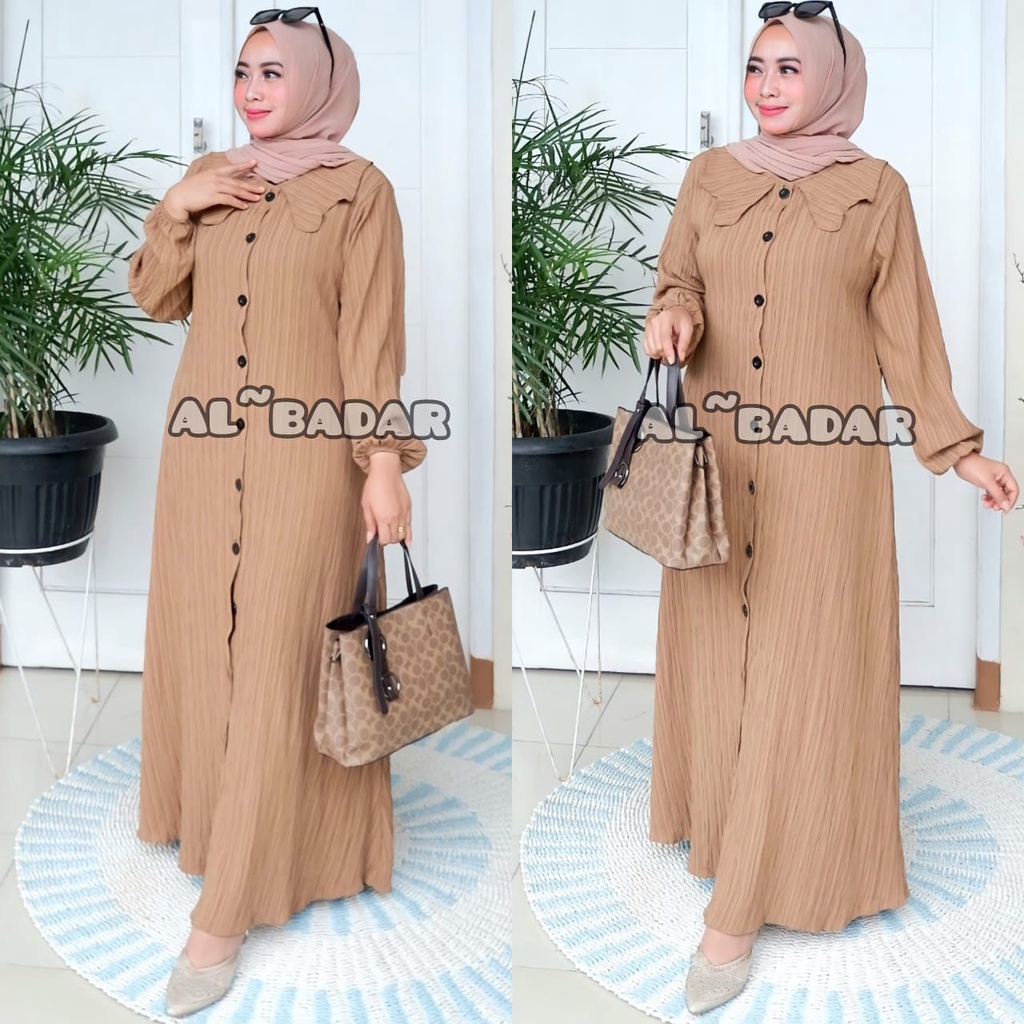 [ BISA COD] GAMIS PRISKET SEART KAYU PREMIUM KERAH KOREA MIX KANCING, DRESS KRINGKEL SERAT KAYU MIX KANCING MODEL TERBARU,GAMIS BUSUI BY AL BADDAR