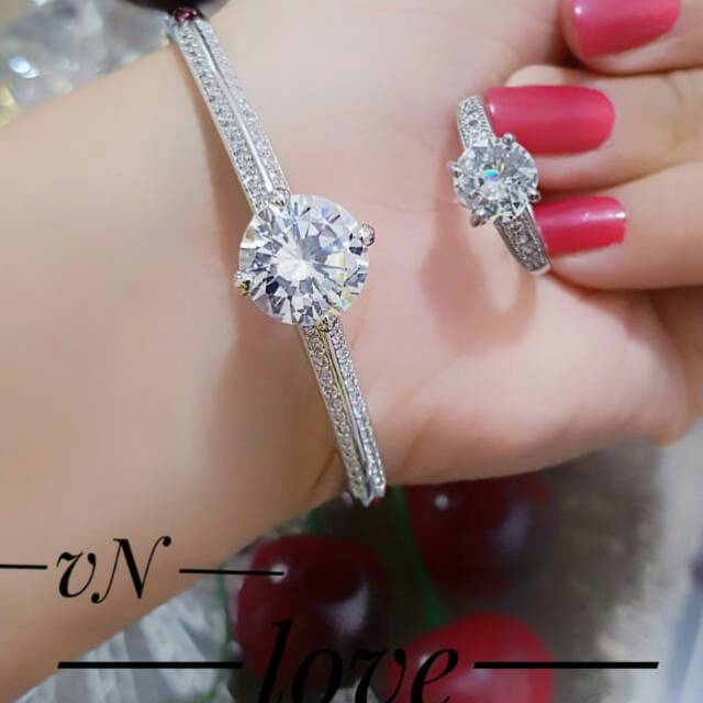 Xuping set perhiasan silver permata lapis emas putih 0311