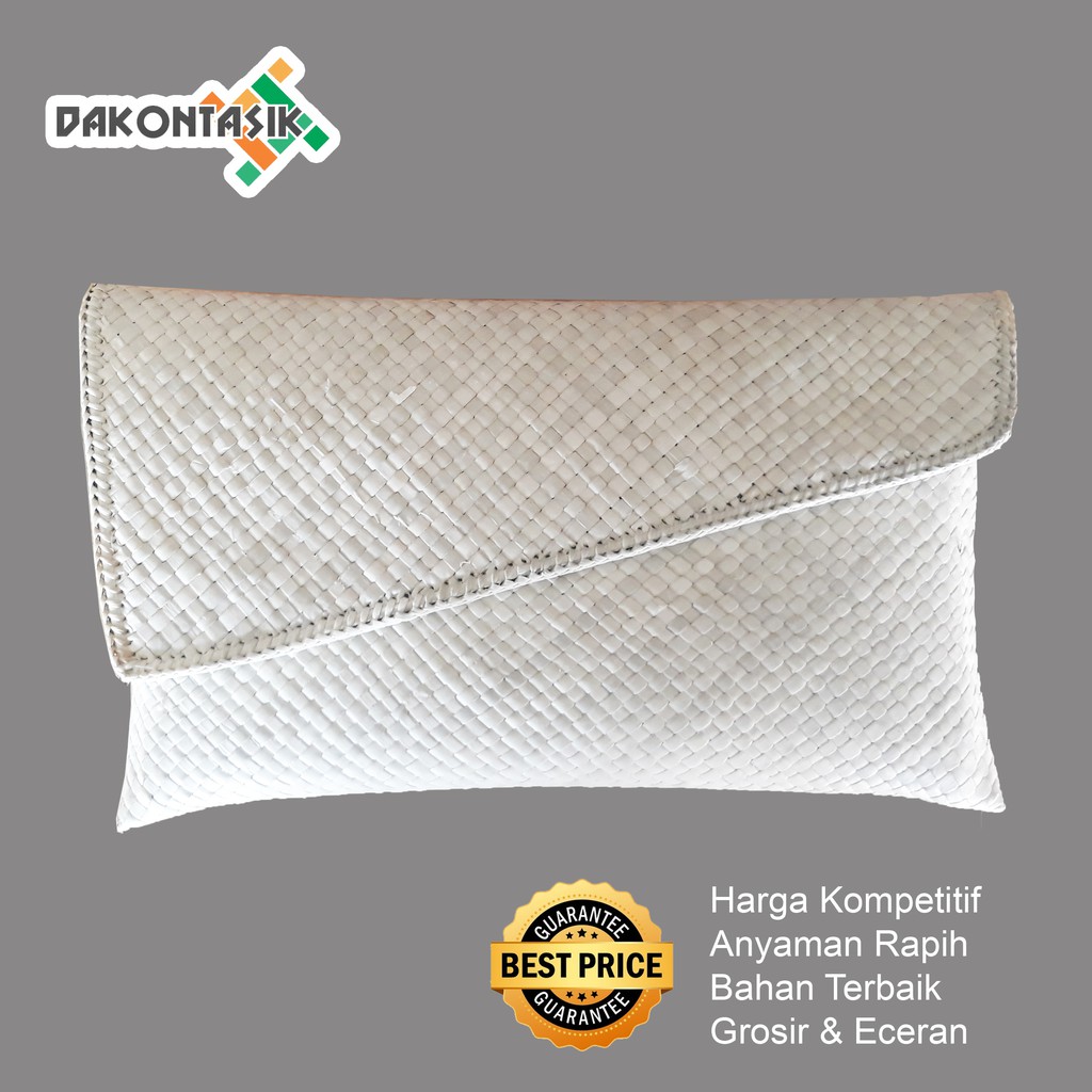 Clutch Miring Putih Natural Anyaman Pandan Bisa Decoupage - DakonTasik