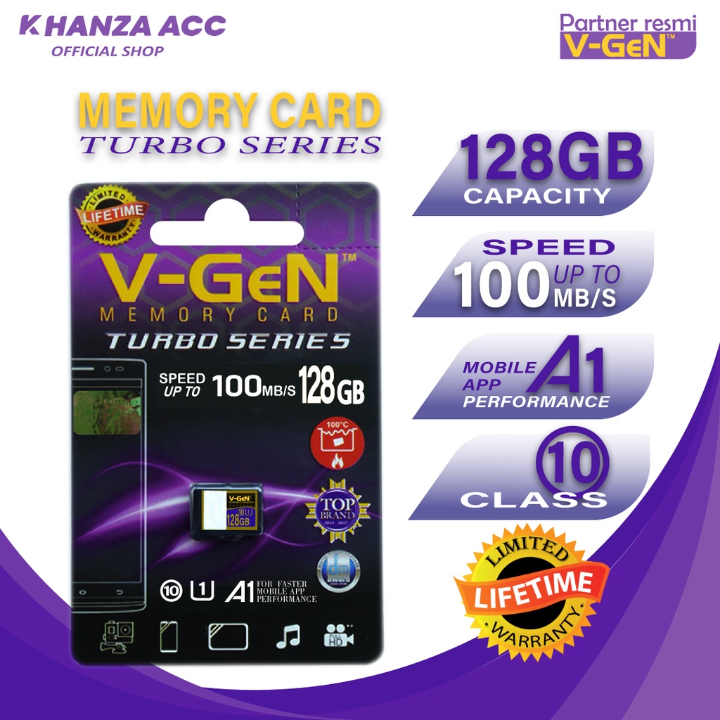 KHANZAACC VGEN 128GB Memory Hp Micro SD Class 10 Turbo Series