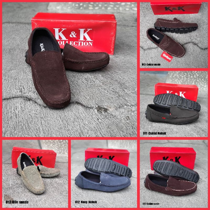 Sepatu kickers mokasin kulit suede