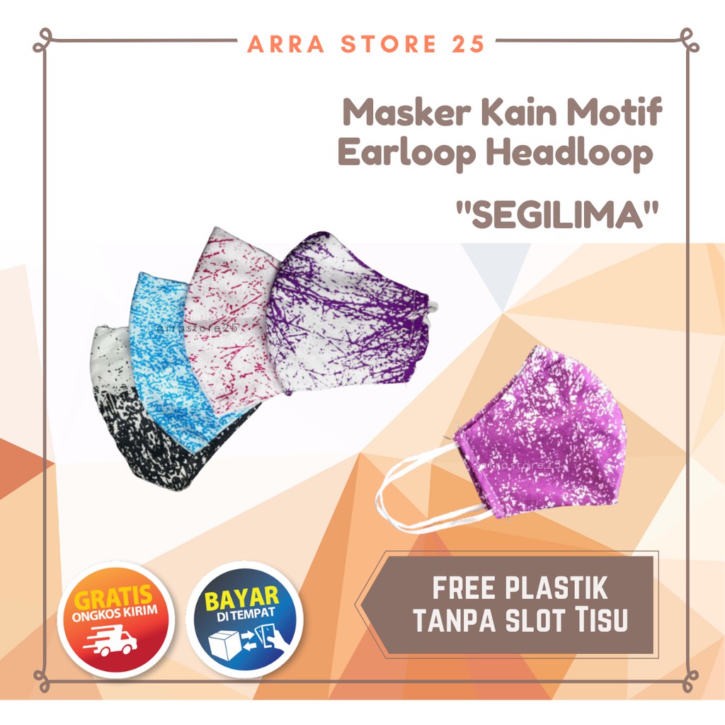 Masker Kain Santung Motif 2 Lapis Earloop Model Segilima Ready Stock (COD)