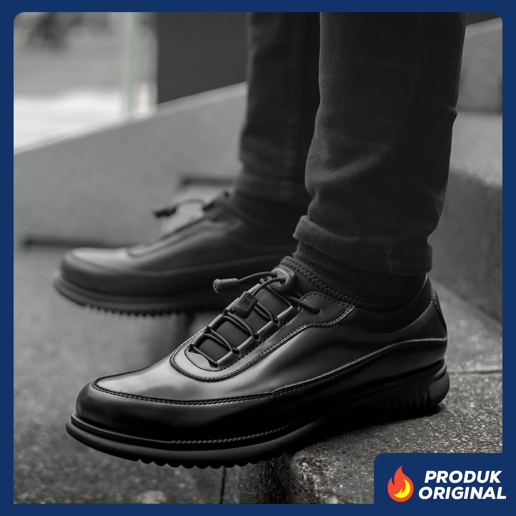 WAVE BLACK ORIGINAL x VOLVE PROJECT Sepatu Formal Full Hitam Tali Pria Pantofel Kerja Kantor Dinas Resmi Guru Kantoran Wisuda Kuliah Pesta Undangan Wedding Kondangan Nikah Casual Oxford Semi Kulit Premium Footwear Big Size Ukuran Jumbo 44 45 Keren Terbaru