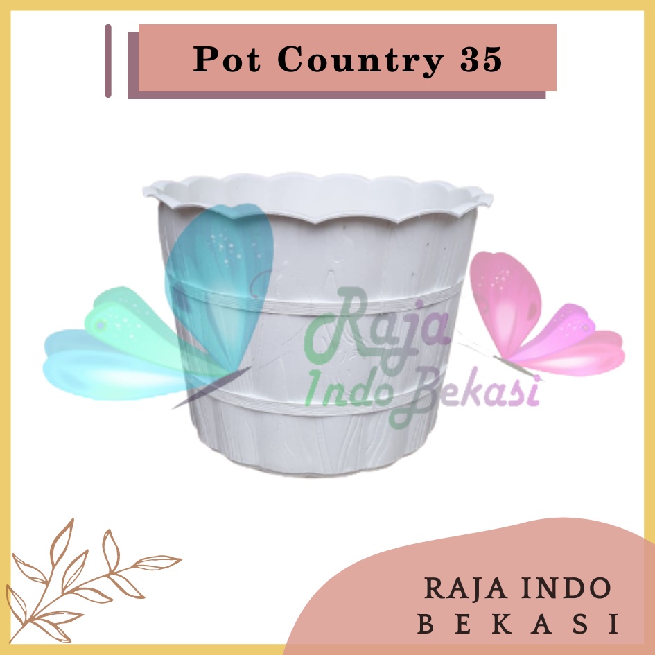 Pot Shallom Country 35 Putih Pot Motif Gentong Kayu Tebal Cantik Pot Bunga Putih Besar Murah - Pot Motif Bambu Putih