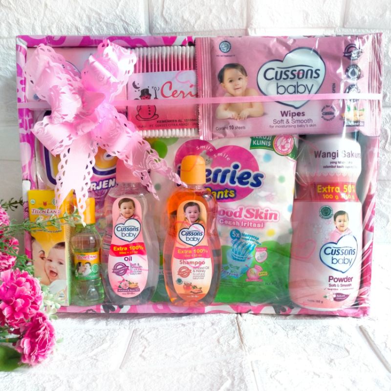 Parsel bayi  murah/baby gift  set/kado bayi (ukuran 31×24×6 cm)-Pink