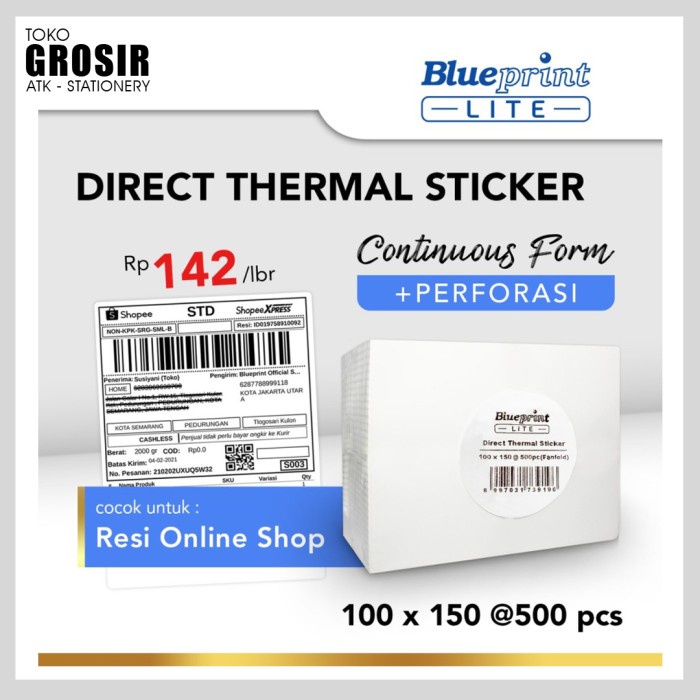

Direct Thermal Sticker Label Resi BLUEPRINT Lite 100x150 mm 500Pcs CF Gbm