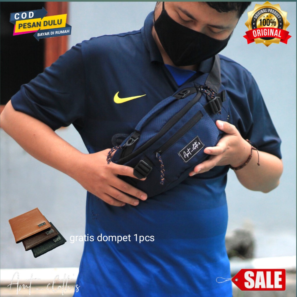 Amt_Cloth's WaistBag  Tas Pria  Waist bag tas pinggang  dan gratis dompet keren