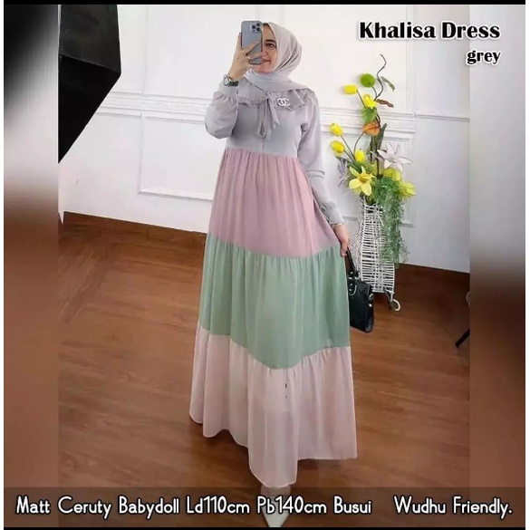 IK Khalisa dress/gamis perempuan muslim/ dress busui bahan Ceruty babydoll