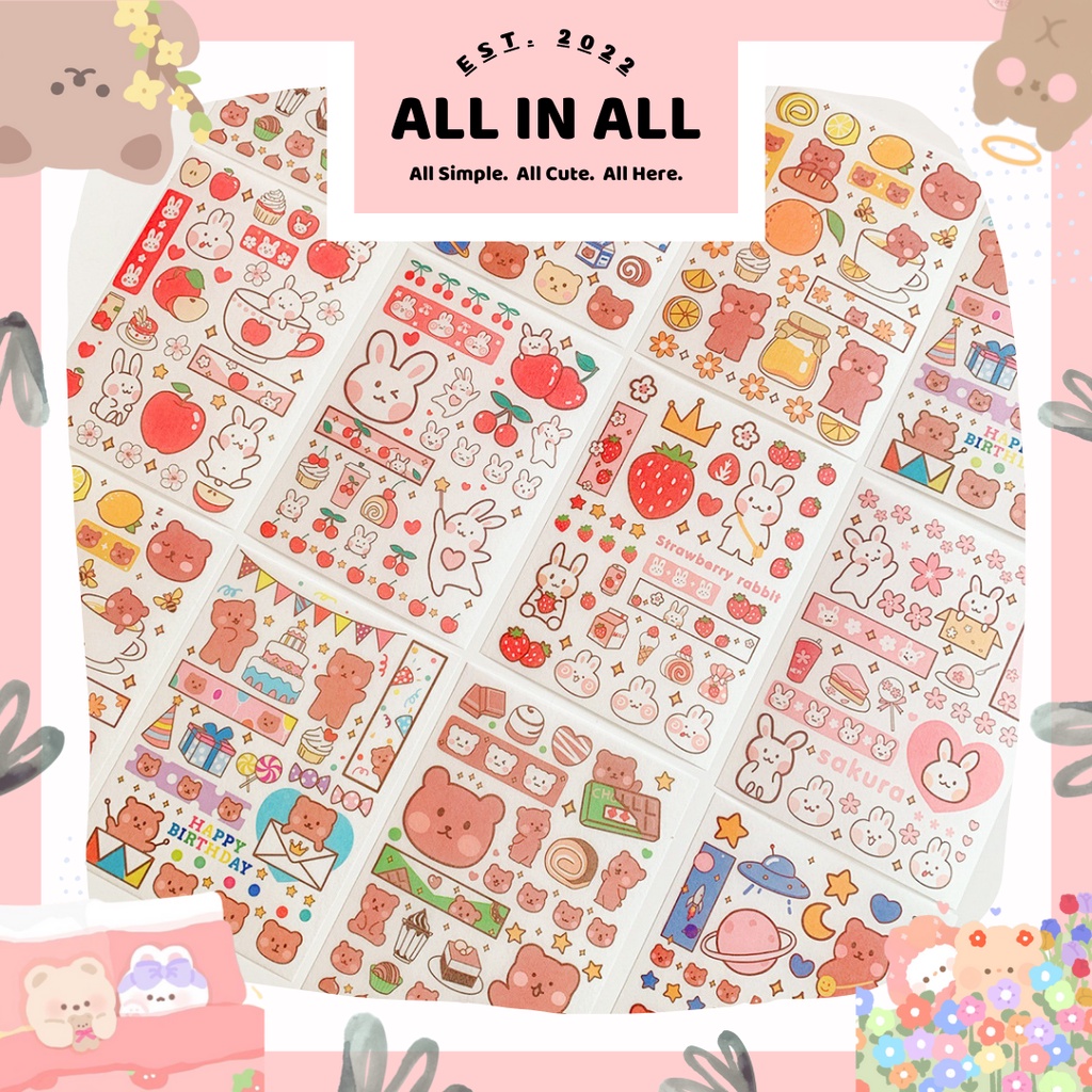 

❤️ALL IN ALL❤️CUTE BEAR AND RABBIT STICKER JOURNAL SCRAPBOOK DECOR STICKER | DECO STIKER | LUCU | BERUANG DAN KELINCI