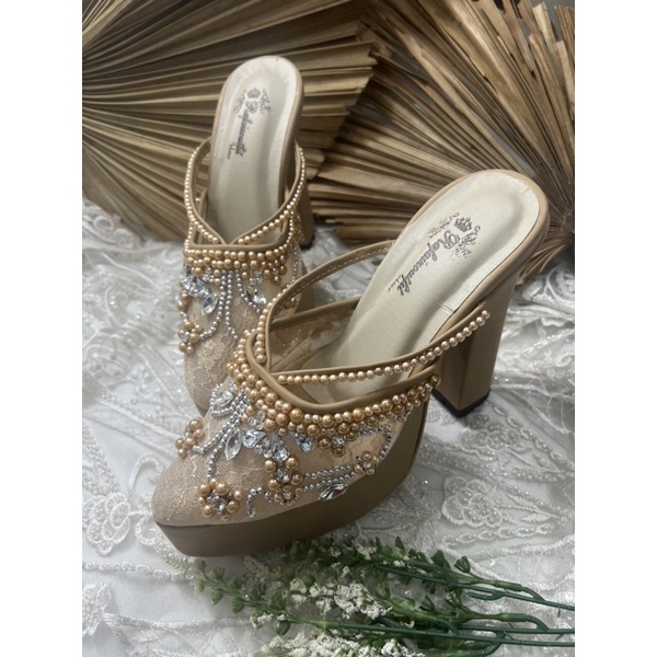 sepatu wedding pesta melani  nude mate gold tinggi 12cm