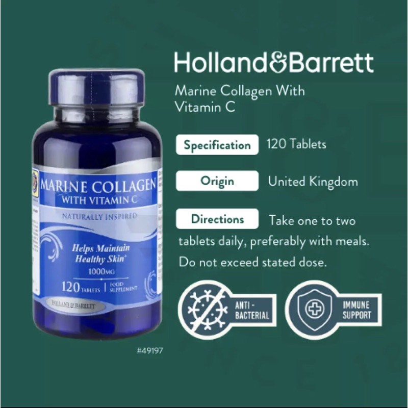 Holland & Barrett Marine Collagen With Vitamin C 120 Tablets