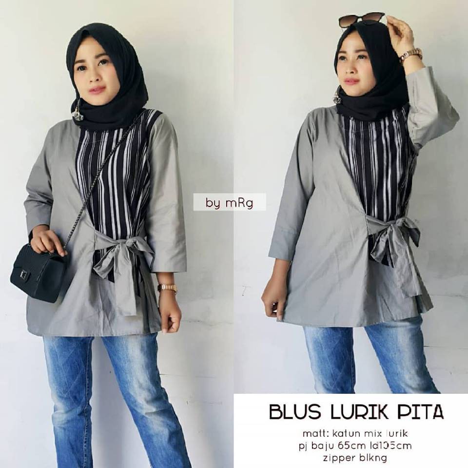 Blus Lurik Pita Blus Kombinasi Lurik Dan Polos Atasan Batik Murah Blus Batik Wanita Kerja