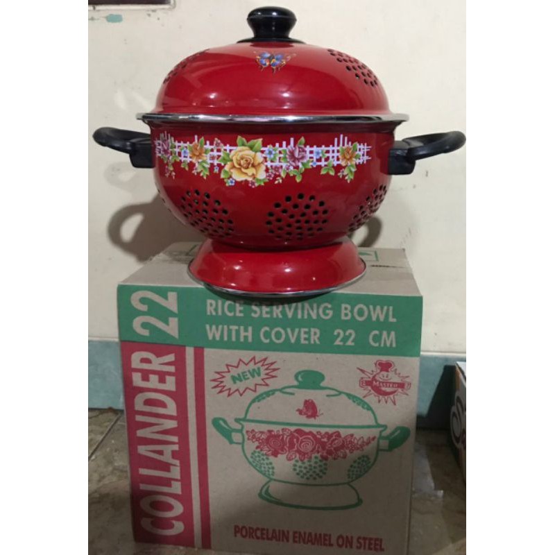 Sangku Nasi Enamel 22cm / Rice Serving Bowl with Cover / Sangku Nasi Jadul