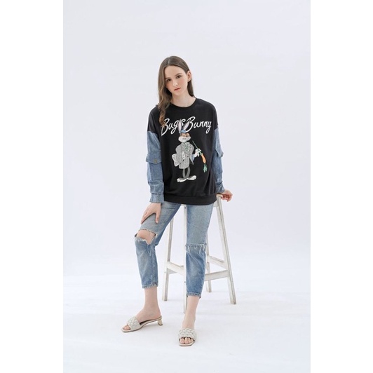 SWEATER LOONEY WANITA JEANS TANGAN PANJANG - FREE MASK