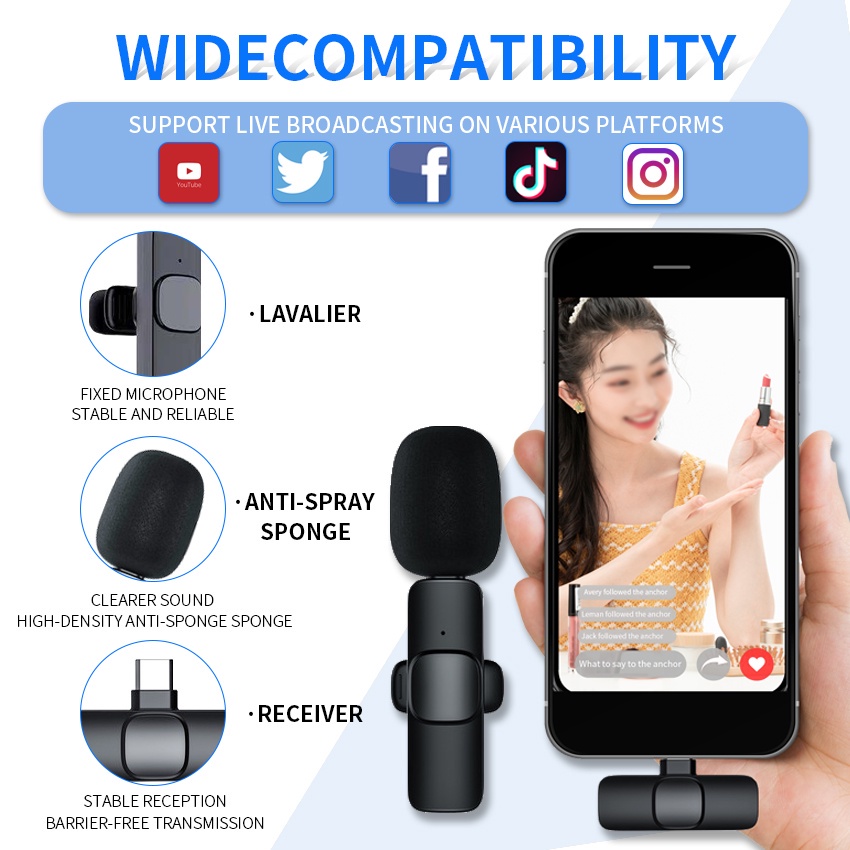 E ONE Wireless Microphone Lapel Portable Mini Mic for iPhone Android Phone live broadcast