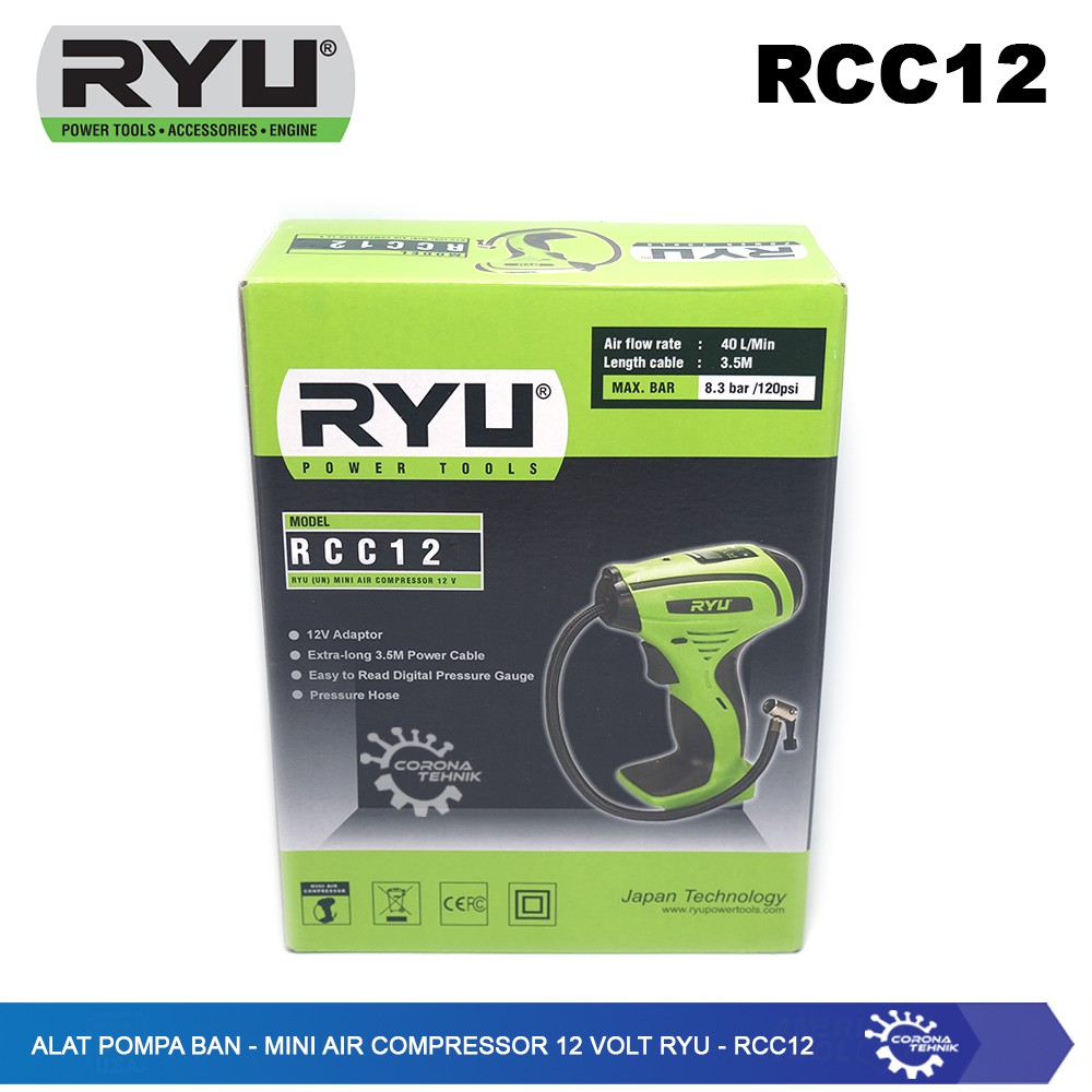 RCC12 - Alat Pompa Ban - Mini Air Compressor 12 Volt Ryu