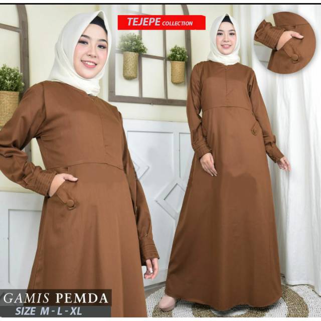 Gamis seragam kerja PNS dan PEMDA resleting dada motif polos model payung bahan katun toyobo premium