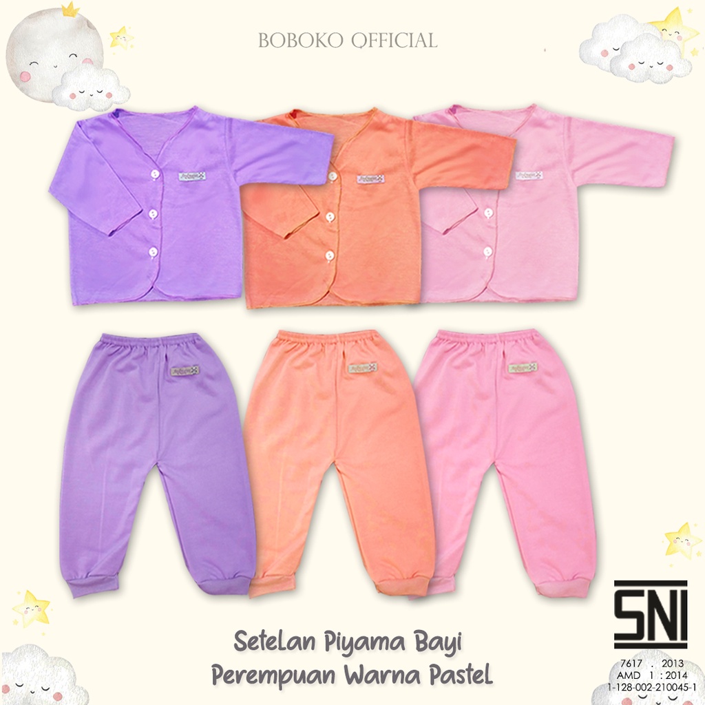 BOBOKO SETELAN BAYI PEREMPUAN LENGAN PANJANG WARNA PASTEL